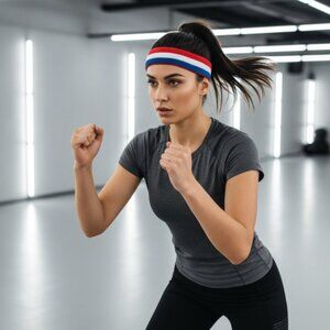 Forretail Sweatband/Headband Terry Cloth Athletic R/W/Blue Head Sweatband